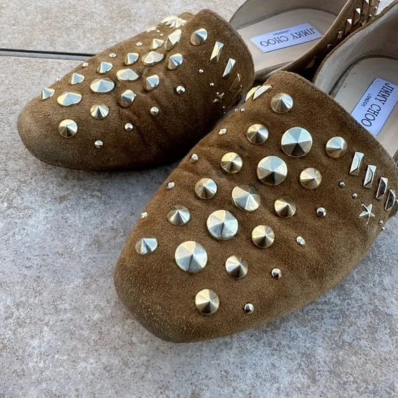 Jimmy Choo Suede Globe Dorsay Studded Flats