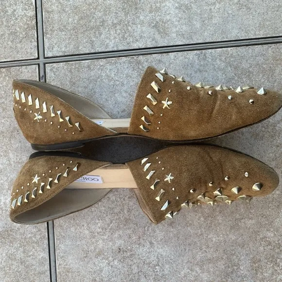 Jimmy Choo Suede Globe Dorsay Studded Flats