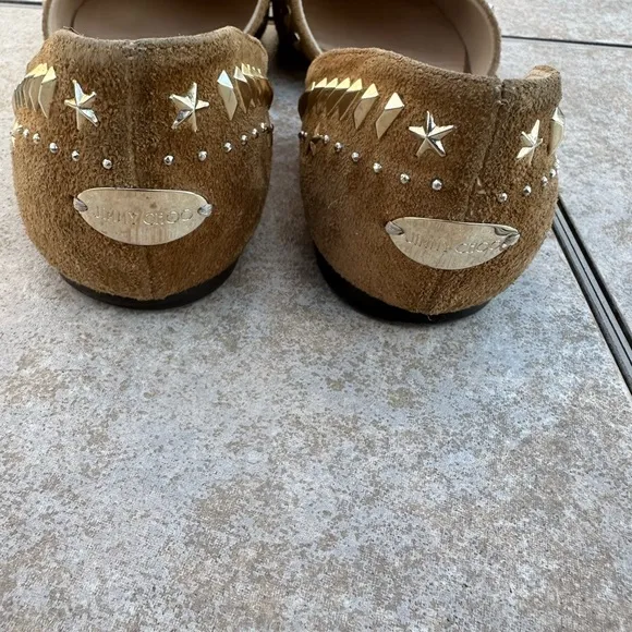 Jimmy Choo Suede Globe Dorsay Studded Flats