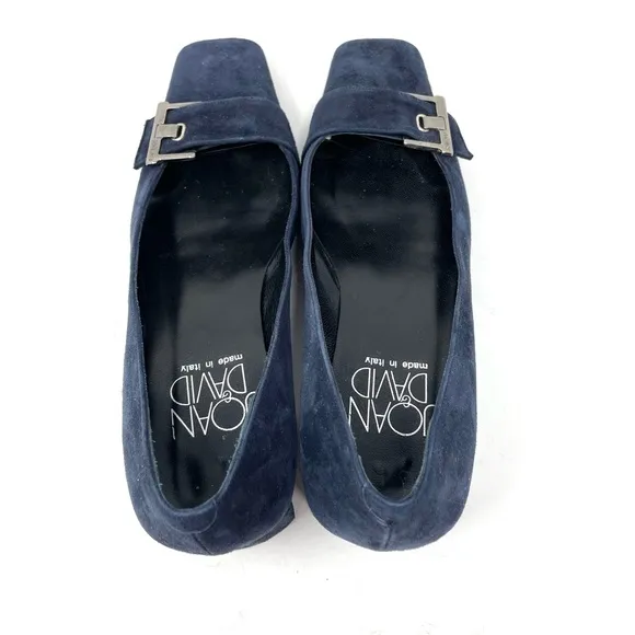 JOAN &amp; DAVID vintage navy blue suede low heel flats, made in Italy, size 7.5