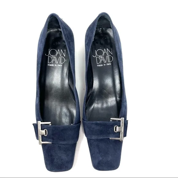 JOAN &amp; DAVID vintage navy blue suede low heel flats, made in Italy, size 7.5