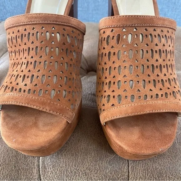 Joe’s Brown Leather Laser Cut Platform Chunky Sandals 9
