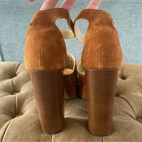 Joe’s Brown Leather Laser Cut Platform Chunky Sandals 9