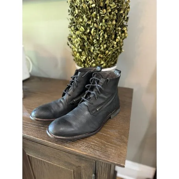 John Varvatos Leather Lace Up Boots Black Leather Mens Size US 9