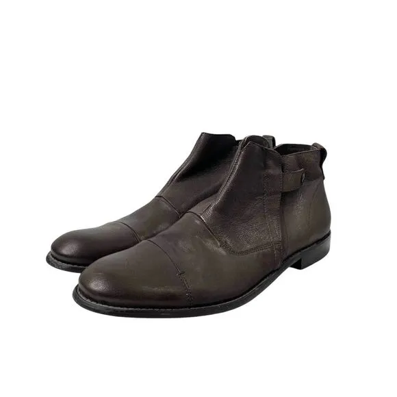 John Varvatos side zip leather ankle boots Size 11.5 brown
