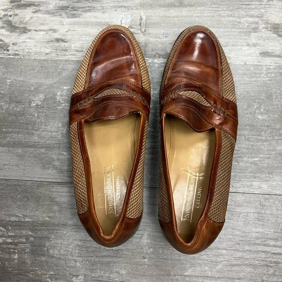 Johnston &amp; Murphy Cellini Tan &amp; Brown Loafers 10.5 M