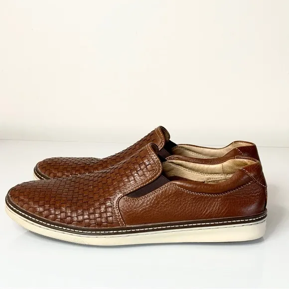 Johnston &amp; Murphy McGuffey Woven Leather Slip-On Loafers 11.5 Tan