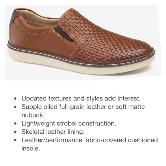 Johnston &amp; Murphy McGuffey Woven Leather Slip-On Loafers 11.5 Tan