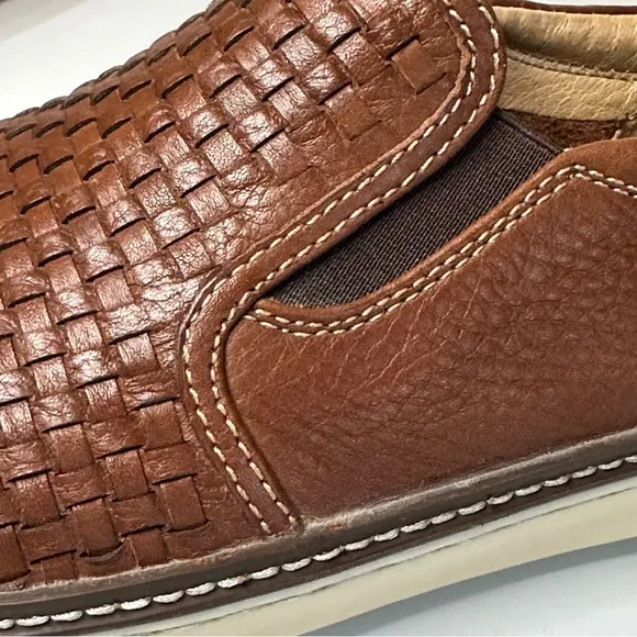 Johnston &amp; Murphy McGuffey Woven Leather Slip-On Loafers 11.5 Tan