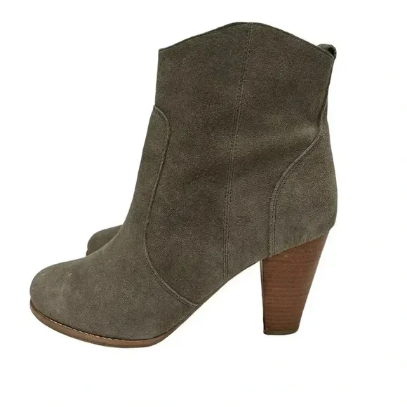 Joie Dalton Suede Leather Side Zip Block High Heel Boot Tan Booties Size 11 US