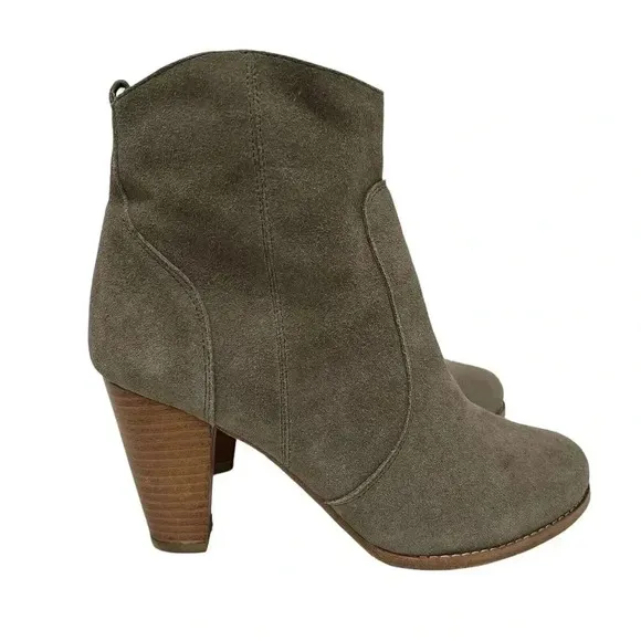 Joie Dalton Suede Leather Side Zip Block High Heel Boot Tan Booties Size 11 US