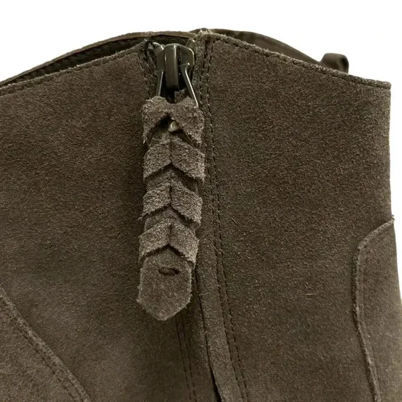 Joie Dalton Suede Leather Side Zip Block High Heel Boot Tan Booties Size 11 US
