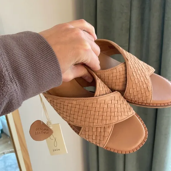 Joie Leather Woven Sandals Cross Band Mule/Slide Mid Block Heel - Size 8 - NWT