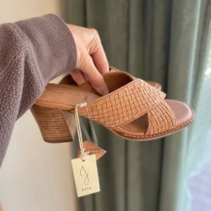 Joie Leather Woven Sandals Cross Band Mule/Slide Mid Block Heel - Size 8 - NWT