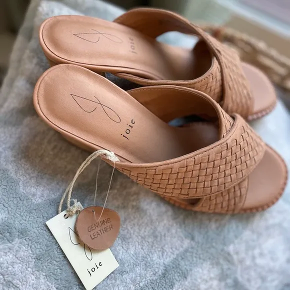 Joie Leather Woven Sandals Cross Band Mule/Slide Mid Block Heel - Size 8 - NWT