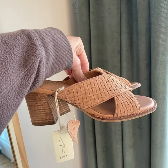 Joie Leather Woven Sandals Cross Band Mule/Slide Mid Block Heel - Size 8 - NWT