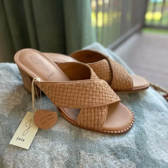 Joie Leather Woven Sandals Cross Band Mule/Slide Mid Block Heel - Size 8 - NWT