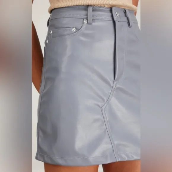 JONATHAN SIMKHAI Gabbie Eco Stretch Vegan Leather Mini Skirt in Bluebird