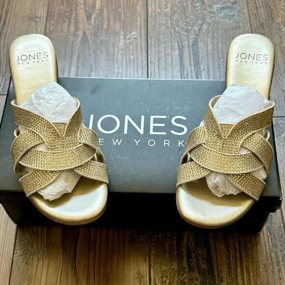 Jones New York Womens Enny Embellished  Slide Sandals Light Gold Size 7 New