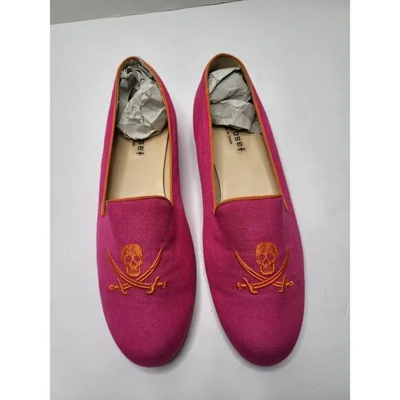 Jon Josef Women Skull Crossbones Pirate Loafers 9.5M Pink Orange Comfort Preepy