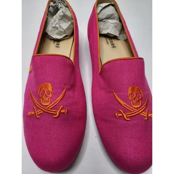 Jon Josef Women Skull Crossbones Pirate Loafers 9.5M Pink Orange Comfort Preepy