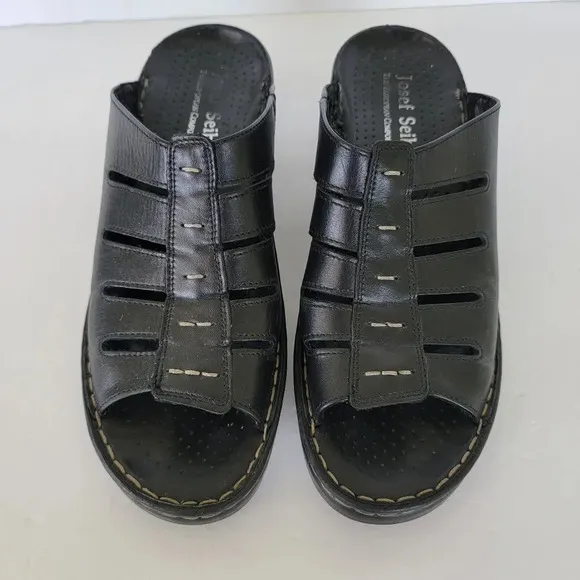 Josef Seibel Comfort Slide Leather Sandals Black Size 9 /  40
