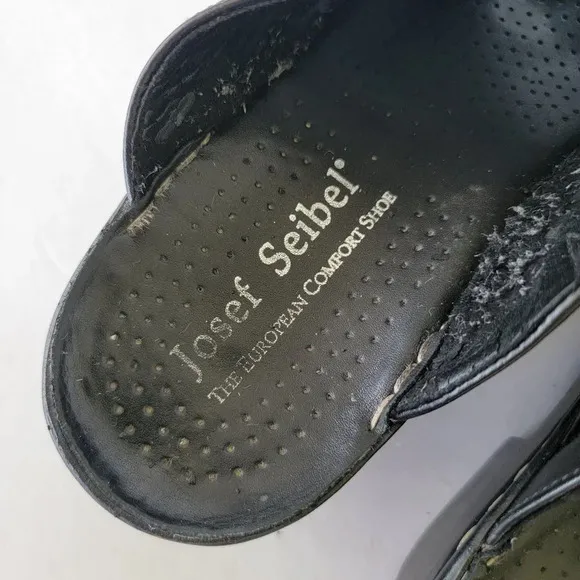 Josef Seibel Comfort Slide Leather Sandals Black Size 9 /  40