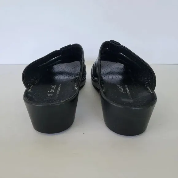 Josef Seibel Comfort Slide Leather Sandals Black Size 9 /  40