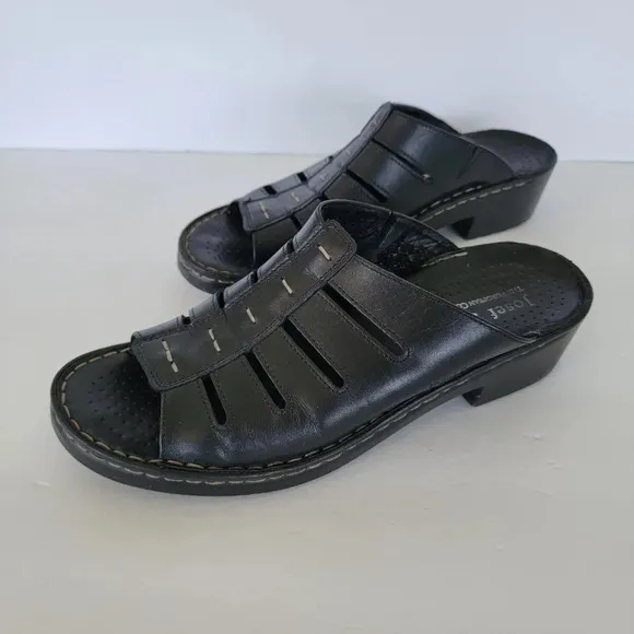 Josef Seibel Comfort Slide Leather Sandals Black Size 9 /  40
