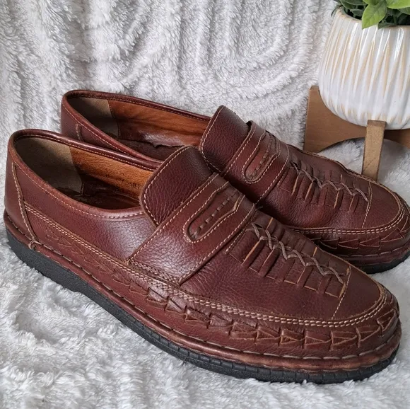 Josef Seibel Loafers Fisherman Shoes Brown Woven Leather Slip On  Men's 12.5