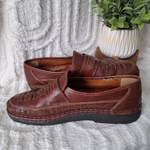 Josef Seibel Loafers Fisherman Shoes Brown Woven Leather Slip On  Men's 12.5