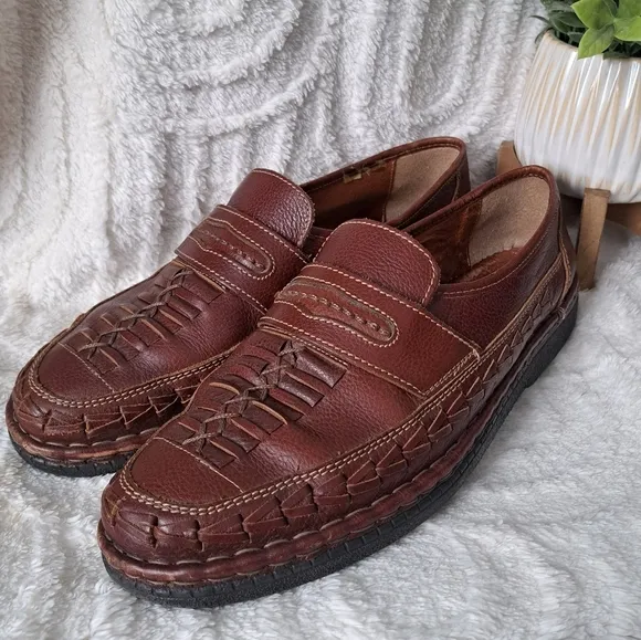 Josef Seibel Loafers Fisherman Shoes Brown Woven Leather Slip On  Men's 12.5