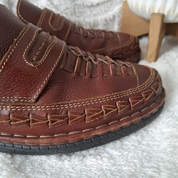 Josef Seibel Loafers Fisherman Shoes Brown Woven Leather Slip On  Men's 12.5