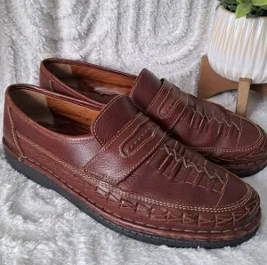 Josef Seibel Loafers Fisherman Shoes Brown Woven Leather Slip On  Men's 12.5