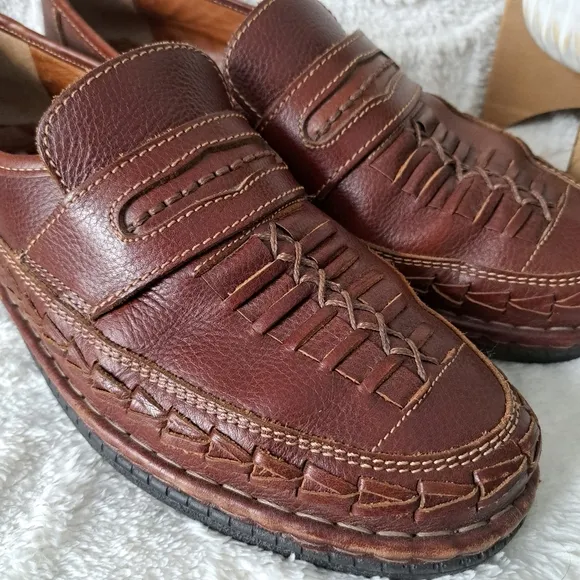 Josef Seibel Loafers Fisherman Shoes Brown Woven Leather Slip On  Men's 12.5