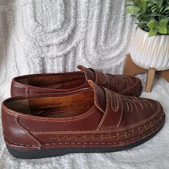Josef Seibel Loafers Fisherman Shoes Brown Woven Leather Slip On  Men's 12.5