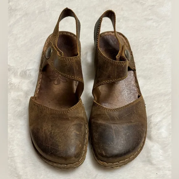 Josef Siebel Rosalie Brown Leather Mary Jane Sandals Size 40 Classic Luxury