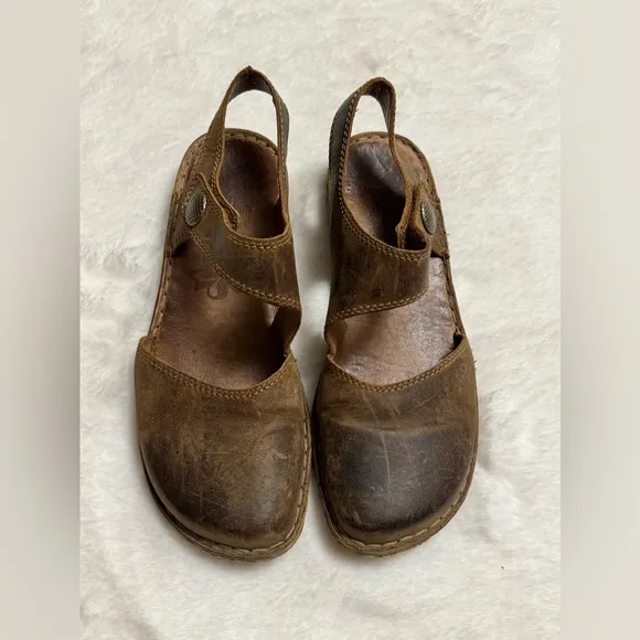 Josef Siebel Rosalie Brown Leather Mary Jane Sandals Size 40 Classic Luxury