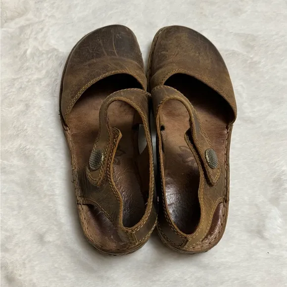 Josef Siebel Rosalie Brown Leather Mary Jane Sandals Size 40 Classic Luxury