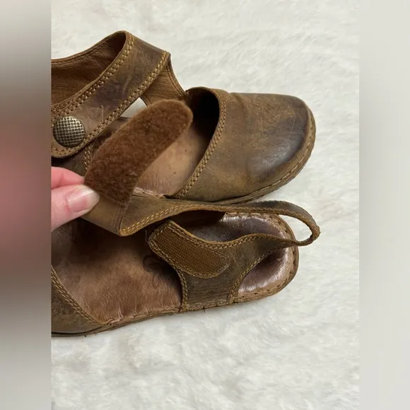 Josef Siebel Rosalie Brown Leather Mary Jane Sandals Size 40 Classic Luxury