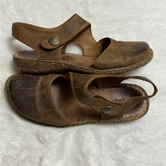 Josef Siebel Rosalie Brown Leather Mary Jane Sandals Size 40 Classic Luxury