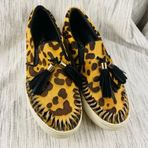 J/Slides Calf Hair Animal Print Slip On Tassle Loafers Flats Size 7.5