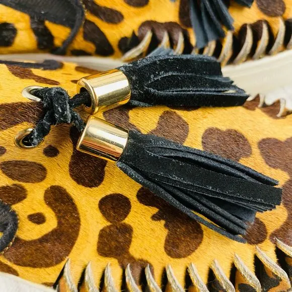 J/Slides Calf Hair Animal Print Slip On Tassle Loafers Flats Size 7.5