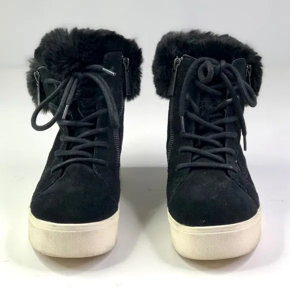 J/SLIDES double zip suede platform high-top sneakers bunny-soft faux fur 7
