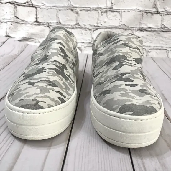 J/Slides Leather Pale Grey Shades Camo Platform Sole Slip-on Sneakers size 8