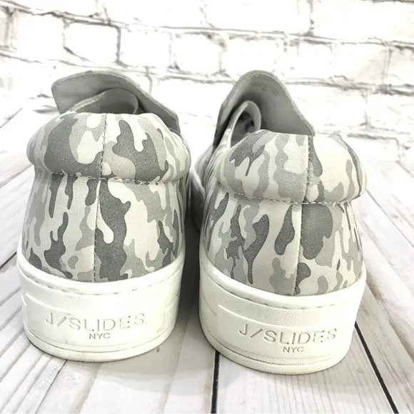 J/Slides Leather Pale Grey Shades Camo Platform Sole Slip-on Sneakers size 8