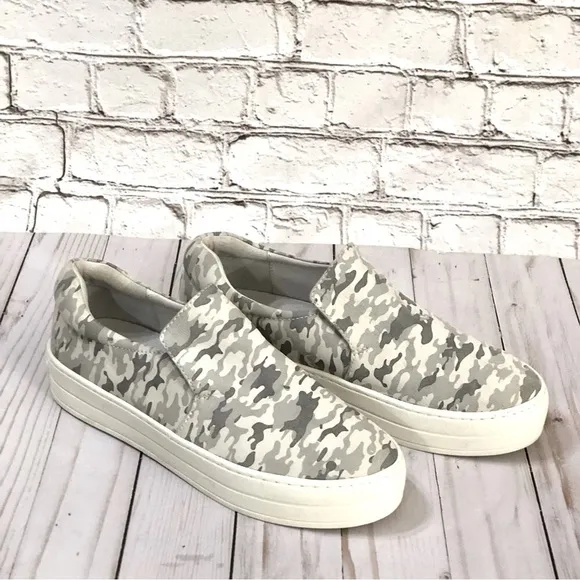 J/Slides Leather Pale Grey Shades Camo Platform Sole Slip-on Sneakers size 8