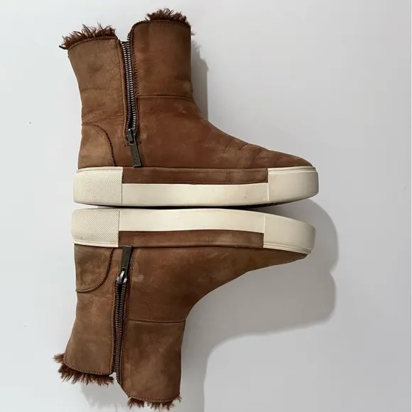 J/Slides NYC Victory Brown Nubuck Leather Faux Fur Lined Ankle Boots 7.5