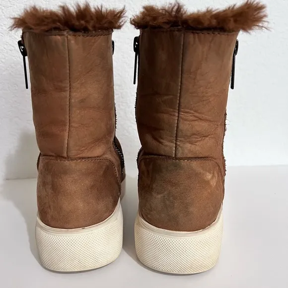 J/Slides NYC Victory Brown Nubuck Leather Faux Fur Lined Ankle Boots 7.5