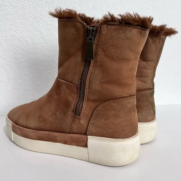 J/Slides NYC Victory Brown Nubuck Leather Faux Fur Lined Ankle Boots 7.5